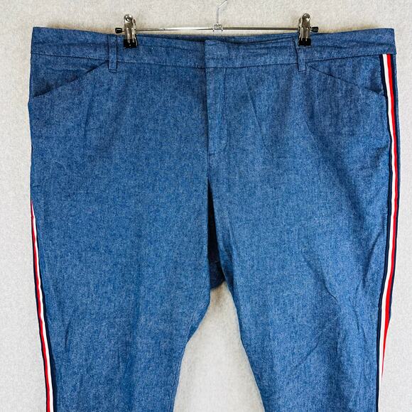 Old Navy Womans Sz 24 Plus Ankle Pixie Pants Blue Stripe Pockets Linen Blend - Picture 2 of 8